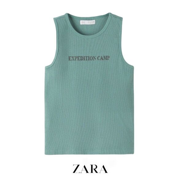 ZARA Kids | Aquamarine | TEXT RIBBED TANK TOP - Picture 1 of 4